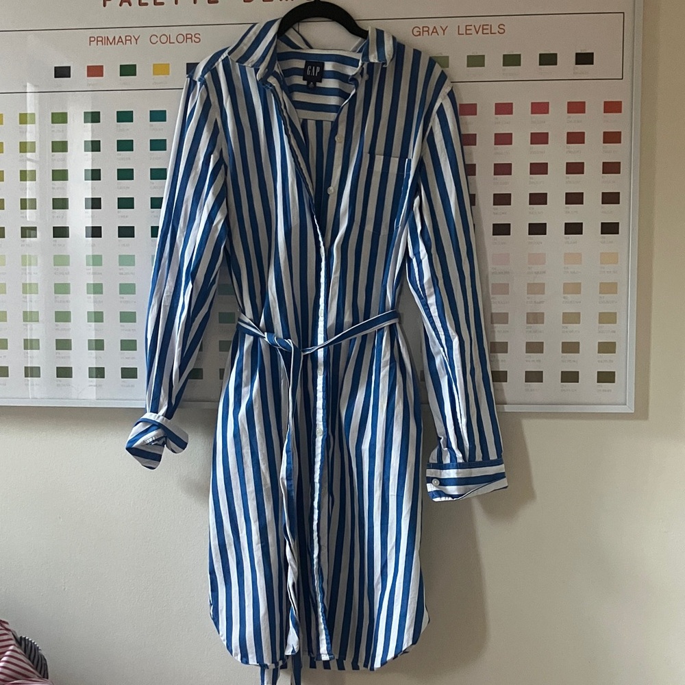 Gap Blue Striped Shirtdress Sz M Tall